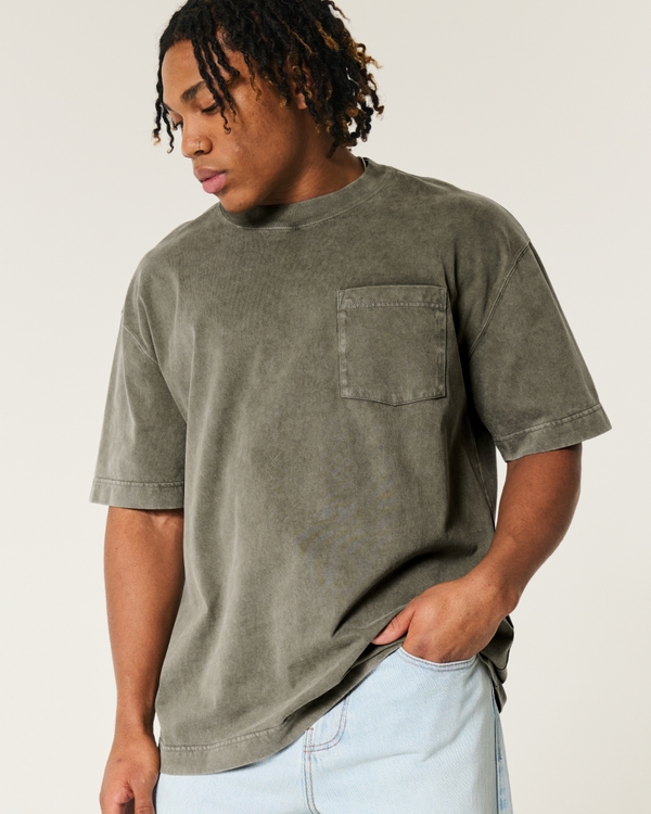 Boxy Heavyweight Pocket Crew T-Shirt, Washed Olive view 1