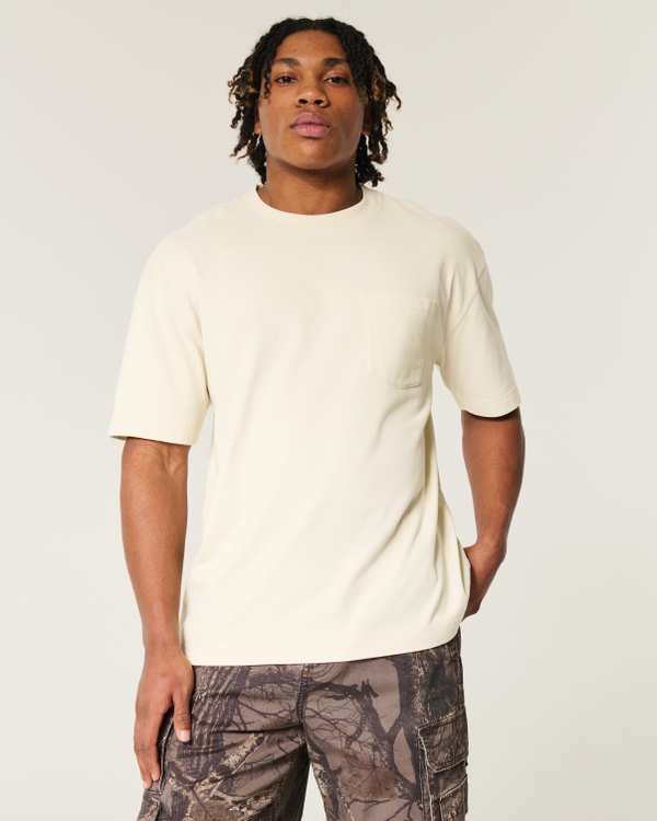 Boxy Heavyweight Pocket Crew T-Shirt, Cream view 1