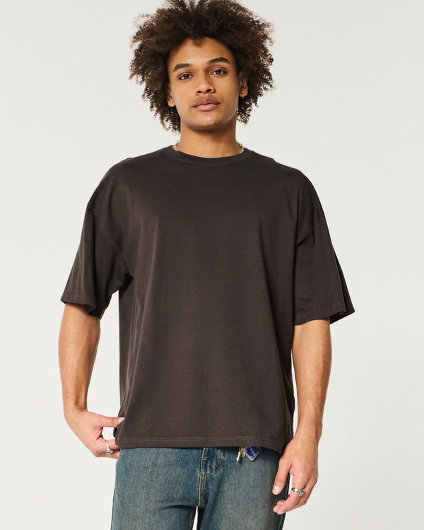 Baggy Cotton Crew T-Shirt, Dark Brown view 1