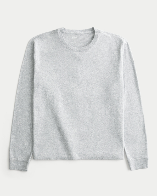 Relaxed Long-Sleeve Crew T-Shirt, Heather Gray view 1