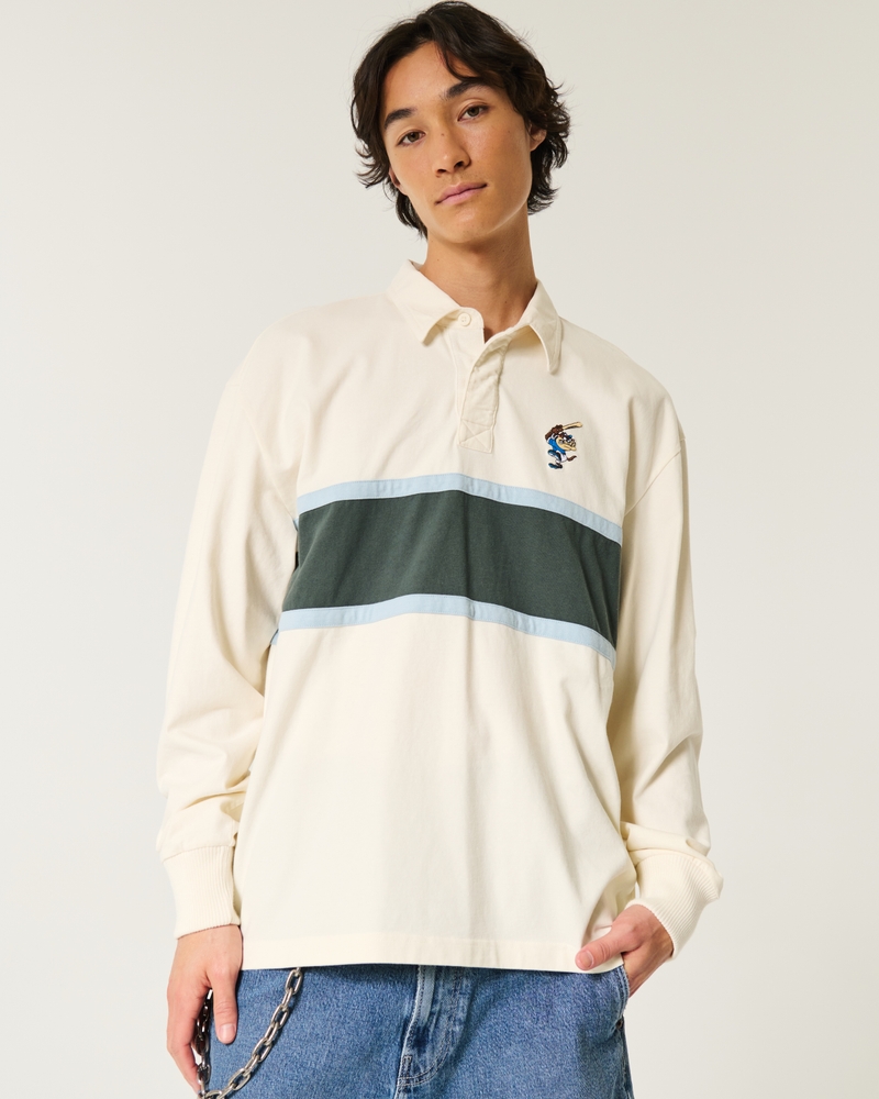 Uomo Polo da rugby squadrata in tessuto pesante con stampa