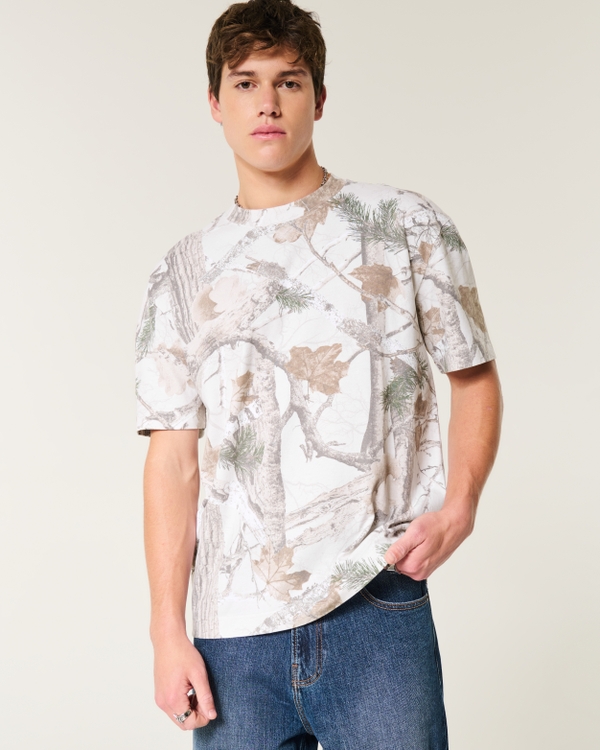Boxy Heavyweight Camo Crew T-Shirt, Cream Camo view 1