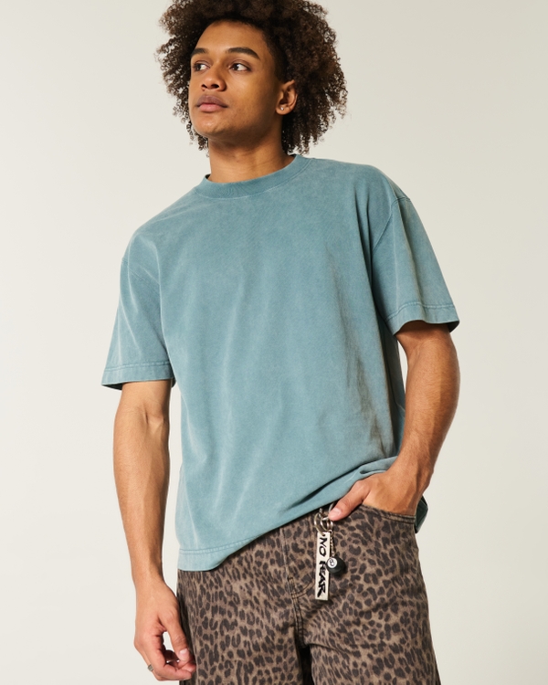 Boxy Heavyweight Washed Crew T-Shirt, Washed Dark Teal view 1