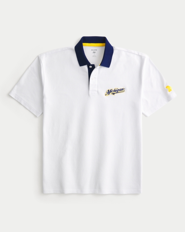 Boxy University of Michigan Wolverines Graphic Polo, White And Navy view 1