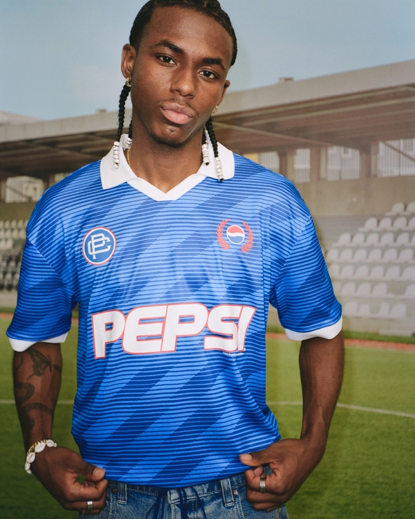 Boxy Pepsi Graphic Soccer Jersey, Blue Pattern view 1