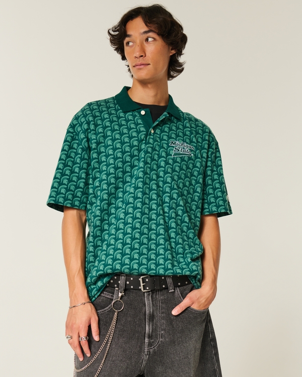 Boxy Michigan State University Spartans Graphic Polo, Dark Green Pattern view 1