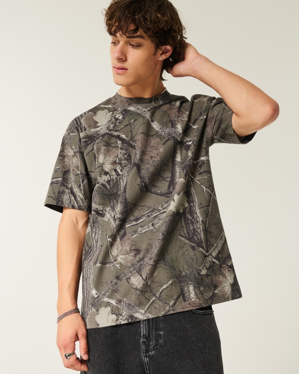 Boxy Heavyweight Camo Crew T-Shirt, Brown Camo view 1