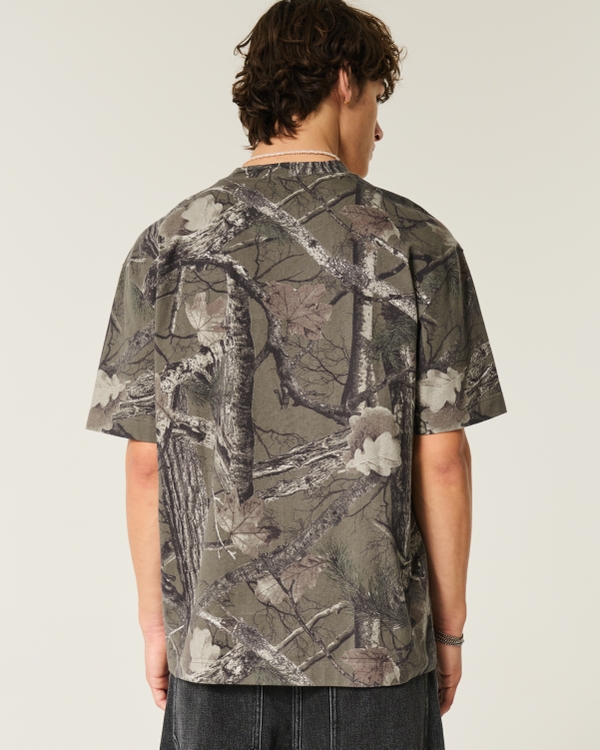 Boxy Heavyweight Camo Crew T-Shirt, Brown Camo view 2