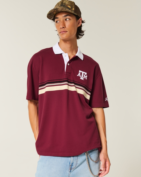 Boxy Texas A&M University Graphic Polo, Burgundy Stripe view 1