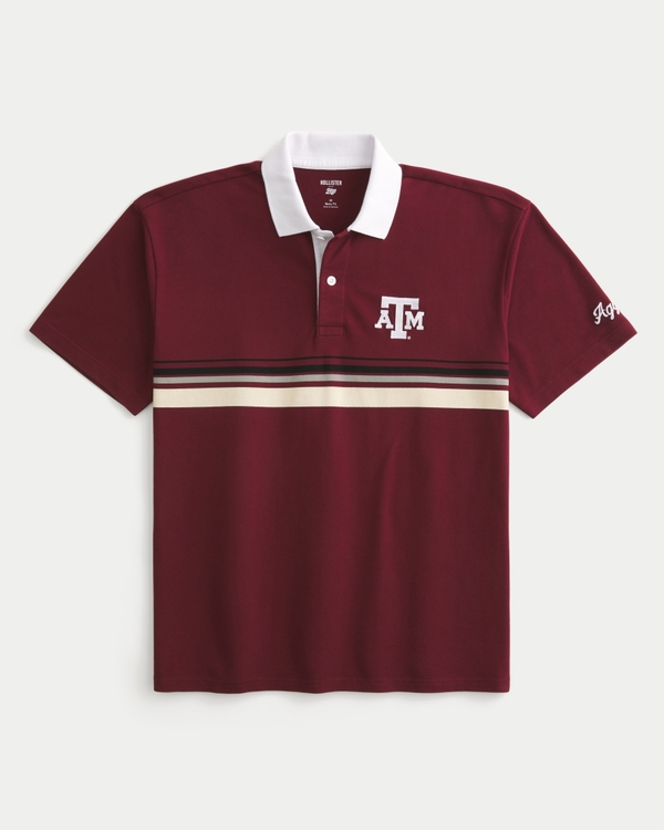 Boxy Texas A&M University Graphic Polo, Burgundy Stripe view 1