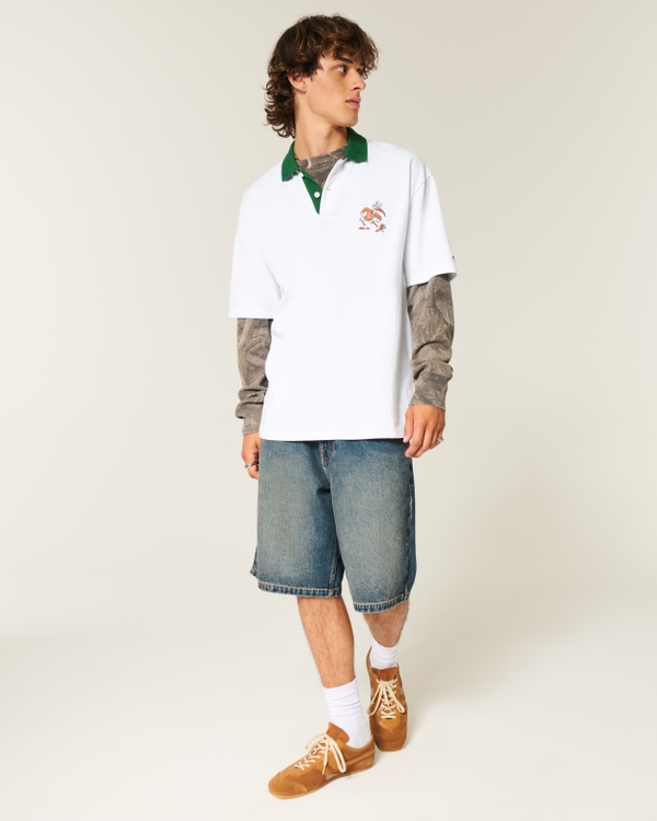 Boxy University of Miami Hurricanes Graphic Polo, White And Dark Green view 2