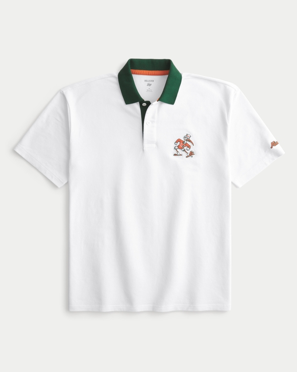 Boxy University of Miami Hurricanes Graphic Polo, White And Dark Green view 1