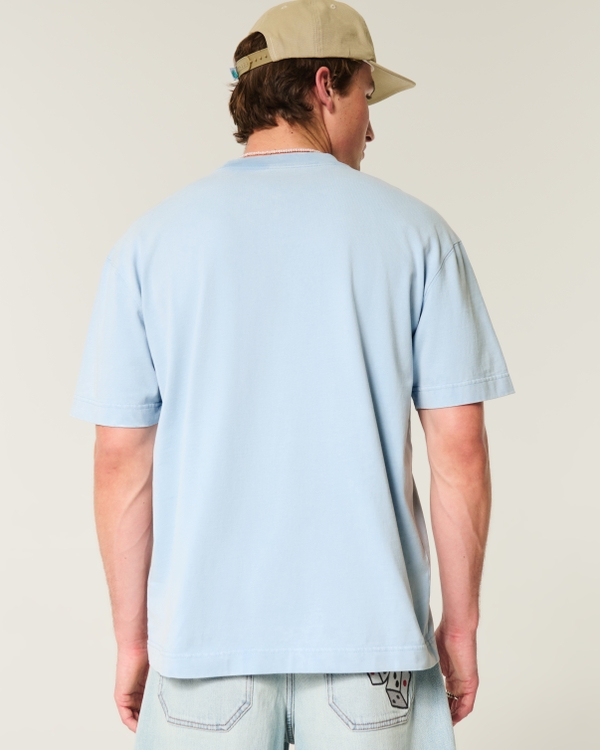 Kastiges, schweres verwaschenes T-Shirt mit Rundhalsausschnitt, Hellblaue Waschung view 2