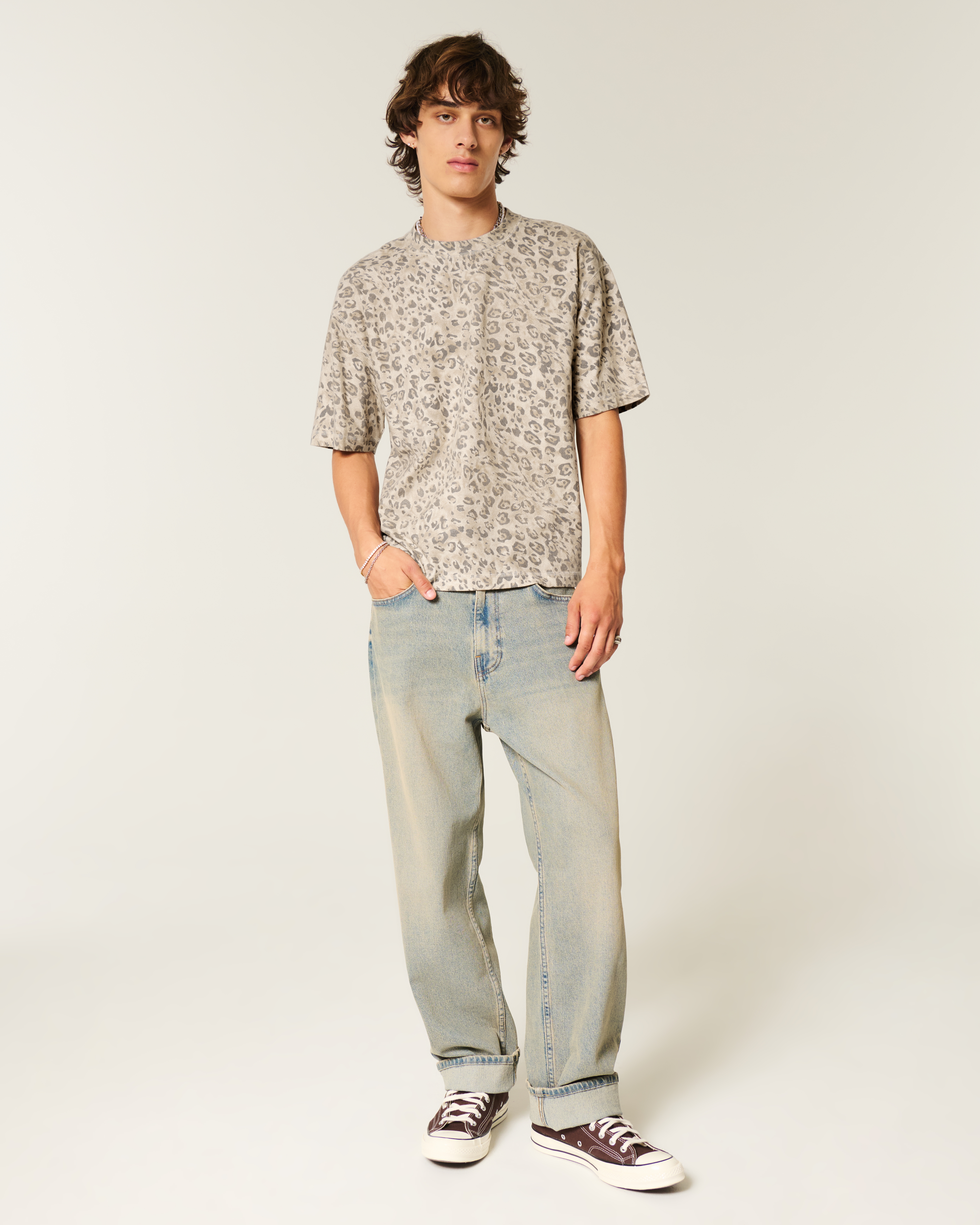 Boxy Crop Heavyweight Leopard Print Crew T-Shirt