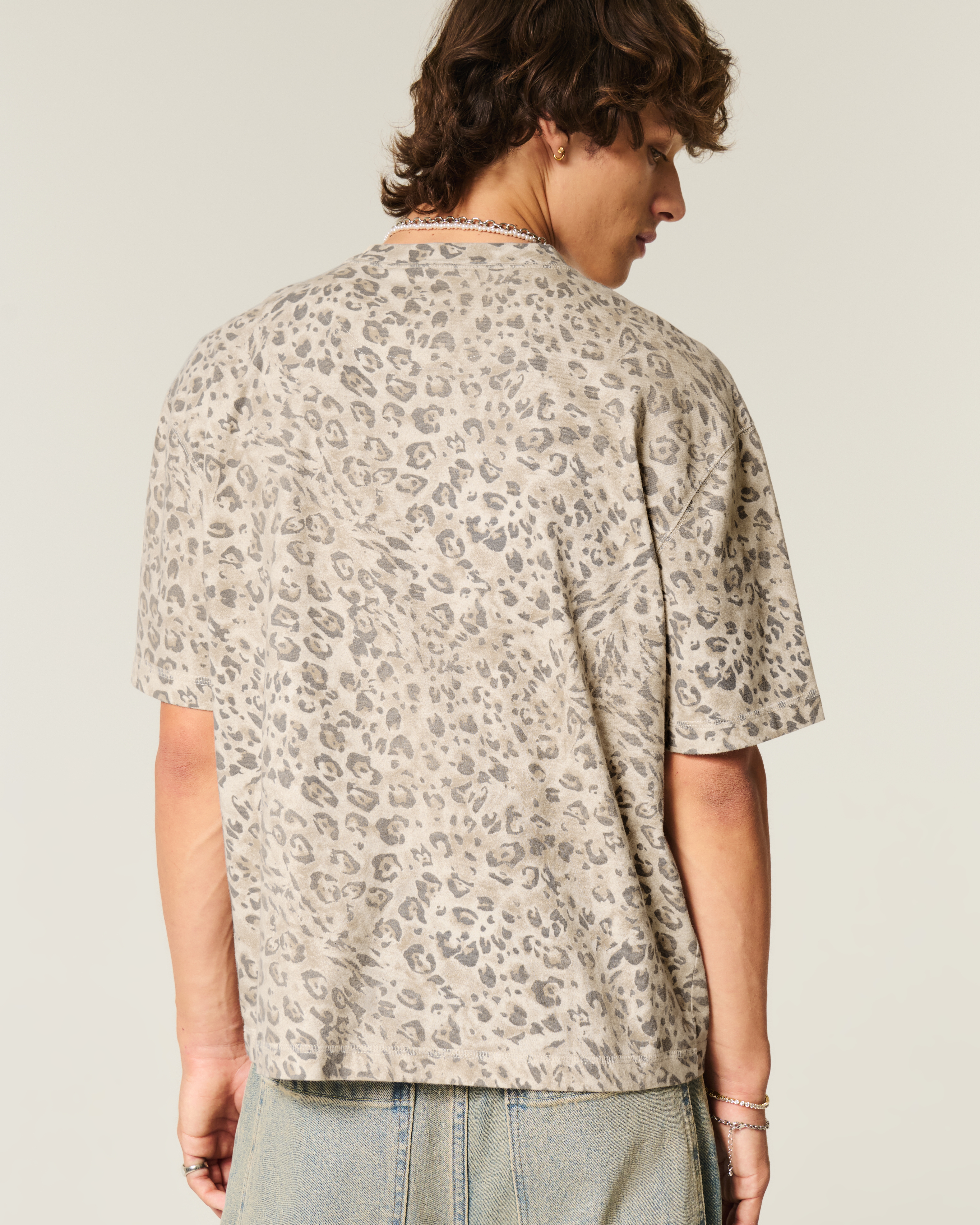 Boxy Crop Heavyweight Leopard Print Crew T-Shirt