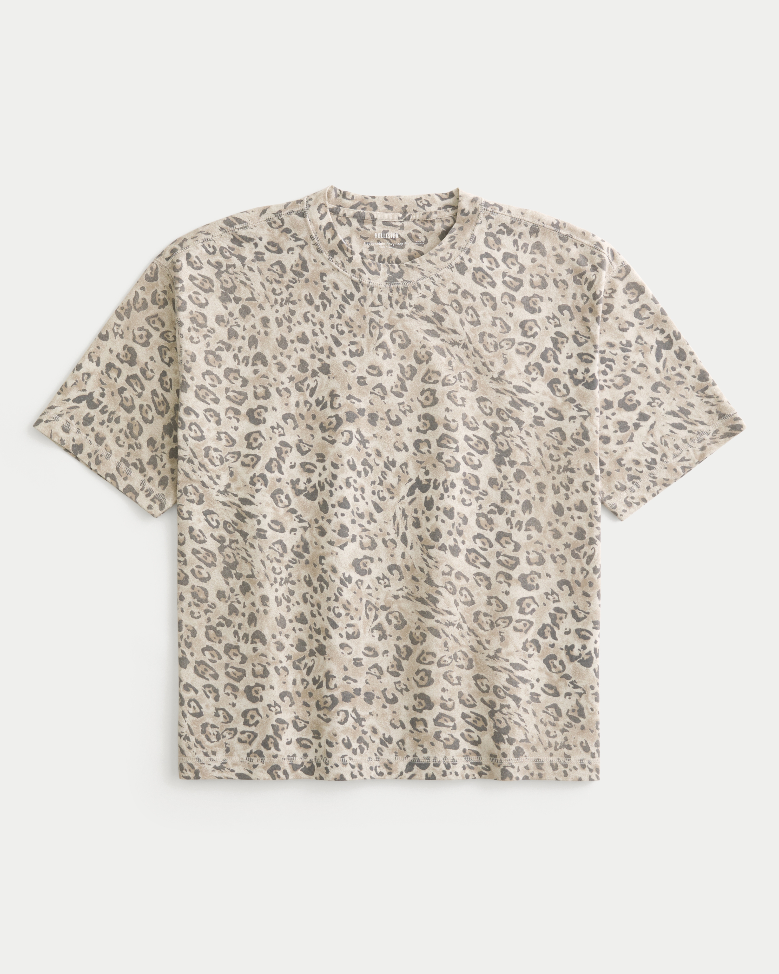 Boxy Crop Heavyweight Leopard Print Crew T-Shirt