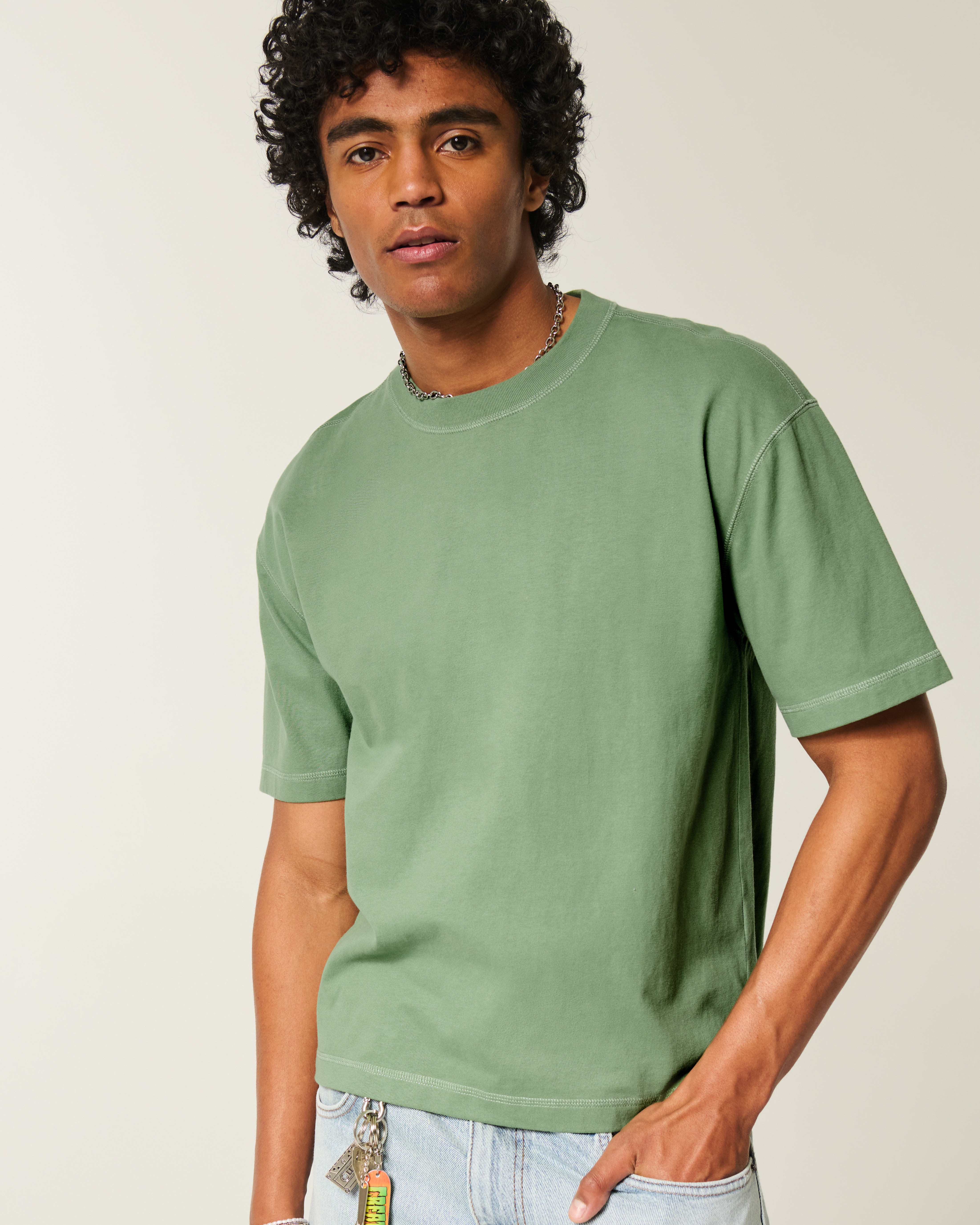 Boxy Crop Heavyweight Washed Crew T-Shirt