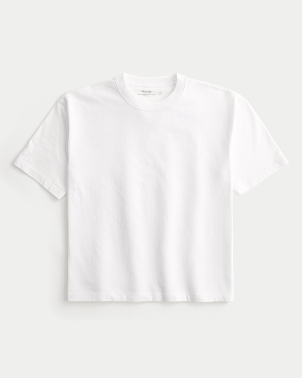 Boxy Crop Heavyweight Crew T-Shirt, White view 1