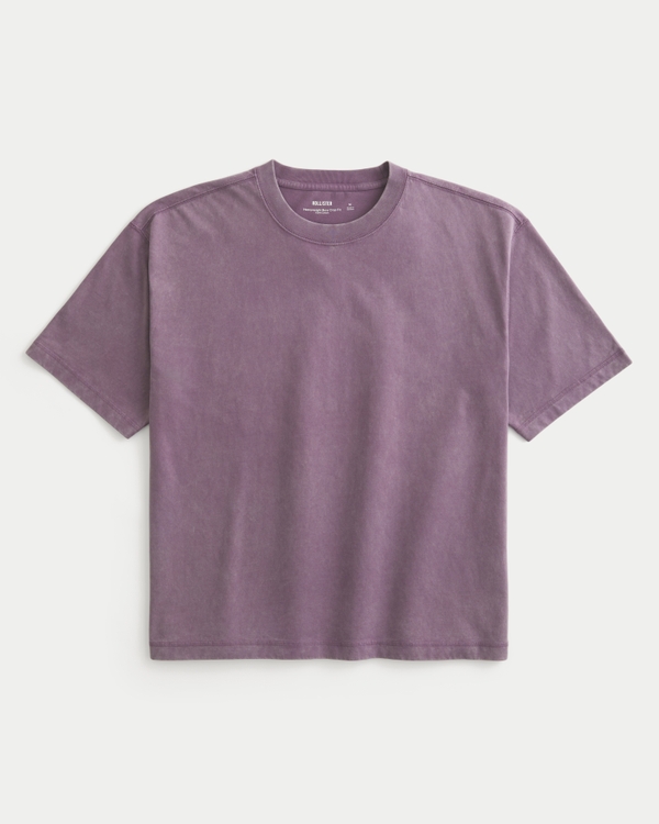 ボクシー クロップ ヘビーウェイト ウォッシュド クルーネックTシャツ, ウォッシュド パープル view 1