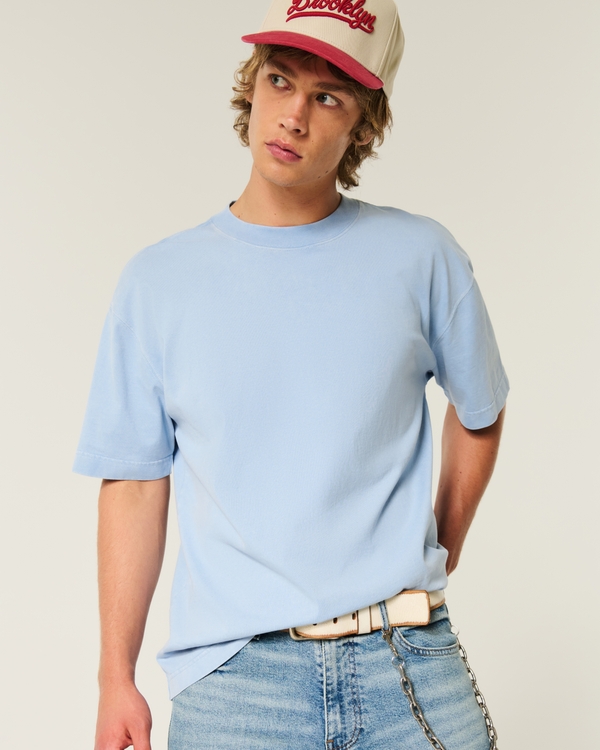 Boxy Washed Heavyweight Crew T-Shirt, Washed Light Blue view 2