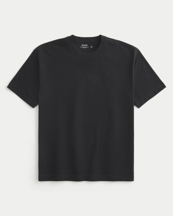 Boxy Heavyweight Cotton Crew T-Shirt, Black view 1