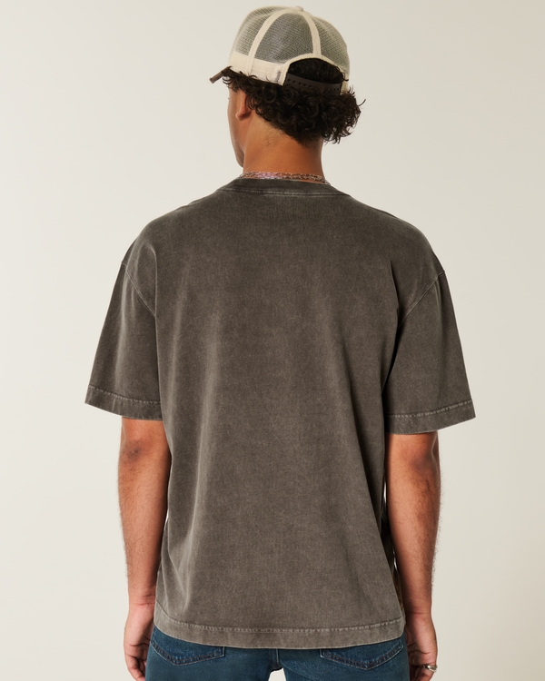 Boxy Heavyweight Washed Cotton Crew T-Shirt, Washed Dark Brown view 2