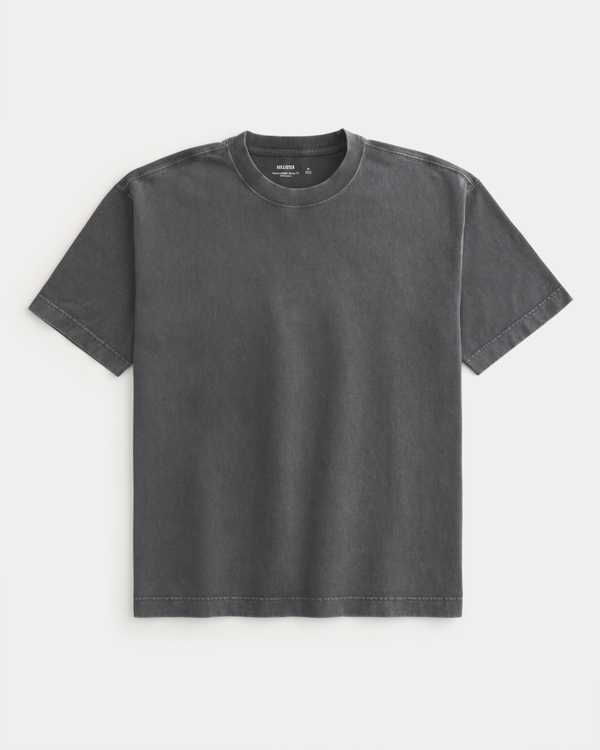 Boxy Heavyweight Washed Cotton Crew T-Shirt, Washed Dark Gray view 1