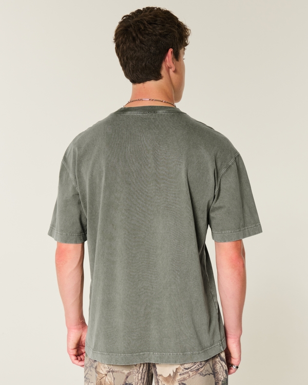 Boxy Heavyweight Washed Cotton Crew T-Shirt, Washed Olive view 2