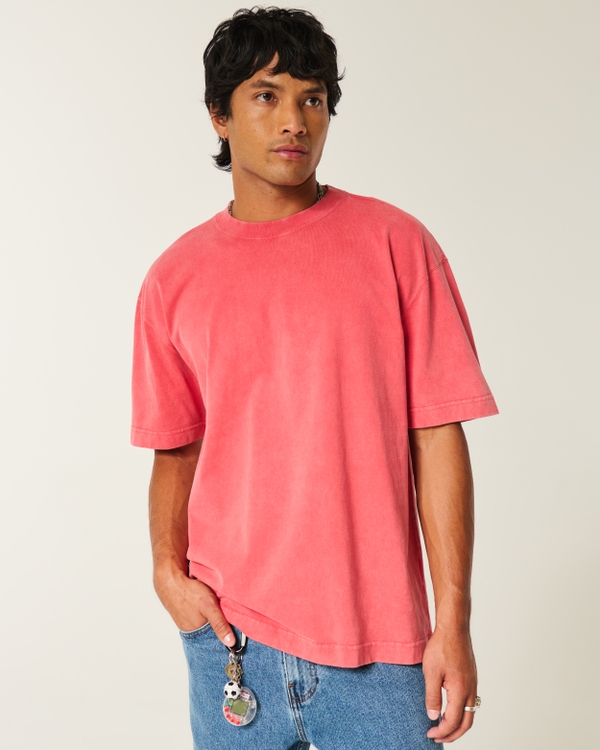 Boxy Heavyweight Washed Cotton Crew T-Shirt, Washed Red view 1