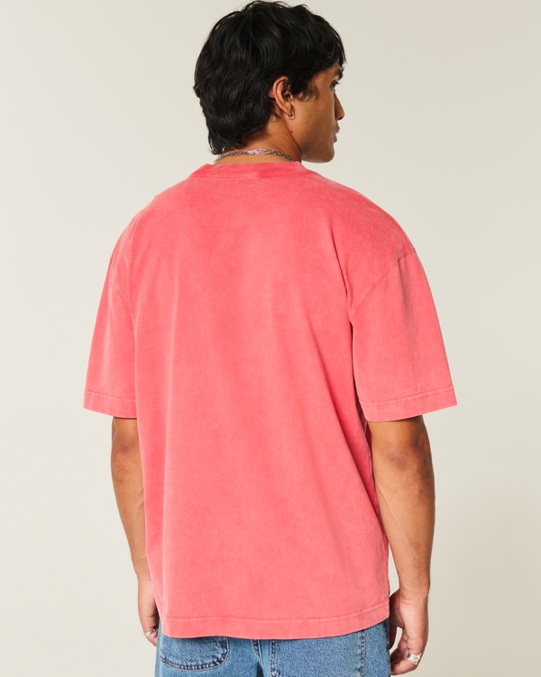 Boxy Heavyweight Washed Cotton Crew T-Shirt, Washed Red view 2