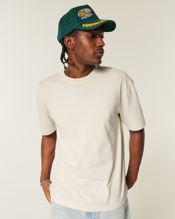 Boxy Heavyweight Cotton Crew T-Shirt, Cream view 1