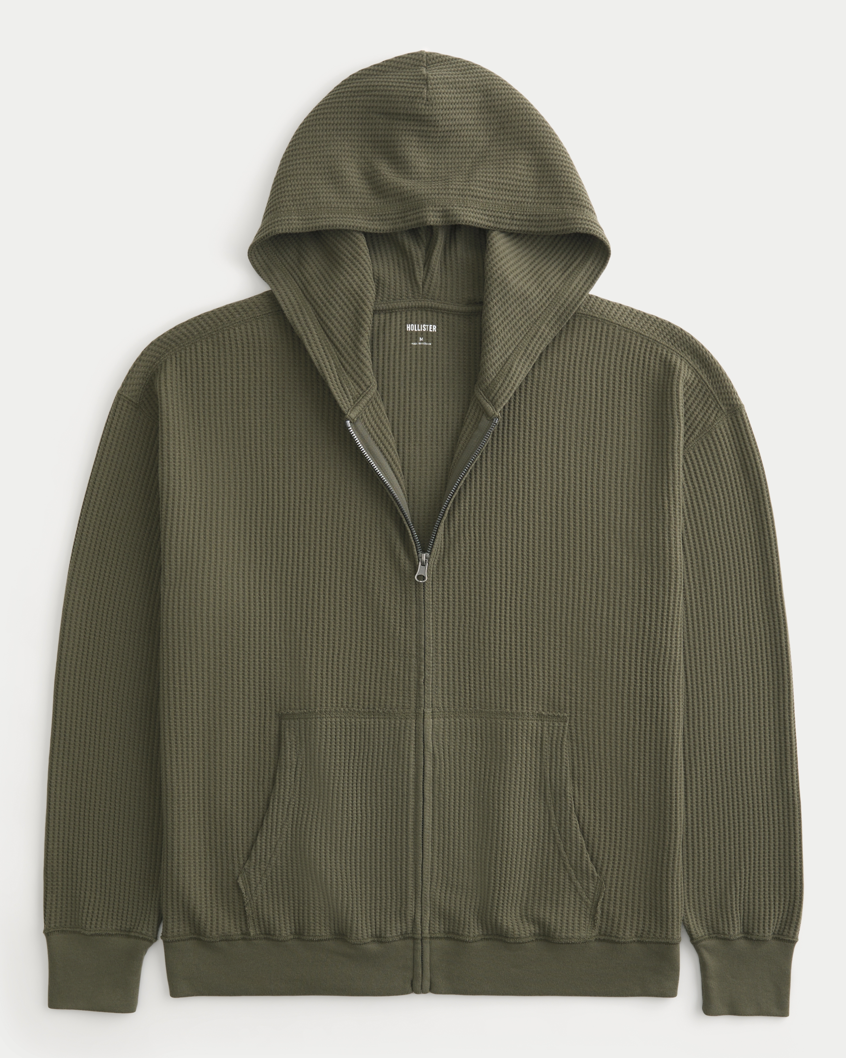 Boxy Waffle Knit Camo Zip-Up Hoodie