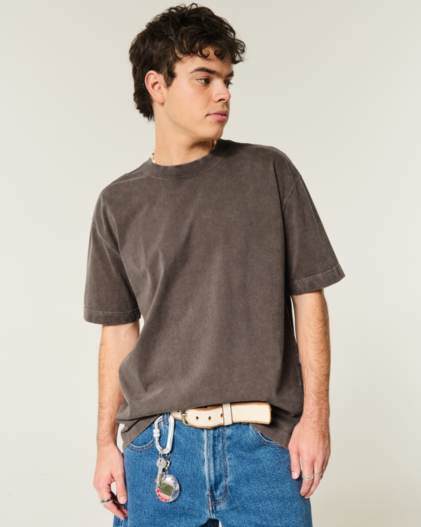 Boxy Washed Heavyweight Crew T-Shirt, Washed Brown view 1