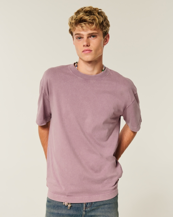 Boxy Heavyweight Washed Cotton Crew T-Shirt, Washed Deep Mauve view 1