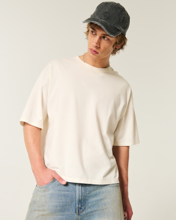 Baggy Crop Crew T-Shirt, Washed Cream view 1