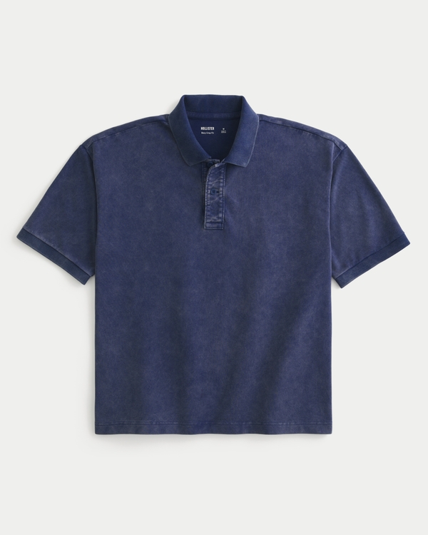 Boxy Crop Washed Polo, Washed Navy view 1