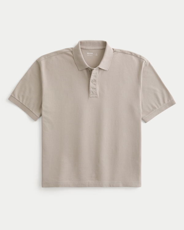 Boxy Crop Washed Polo, Tan view 1