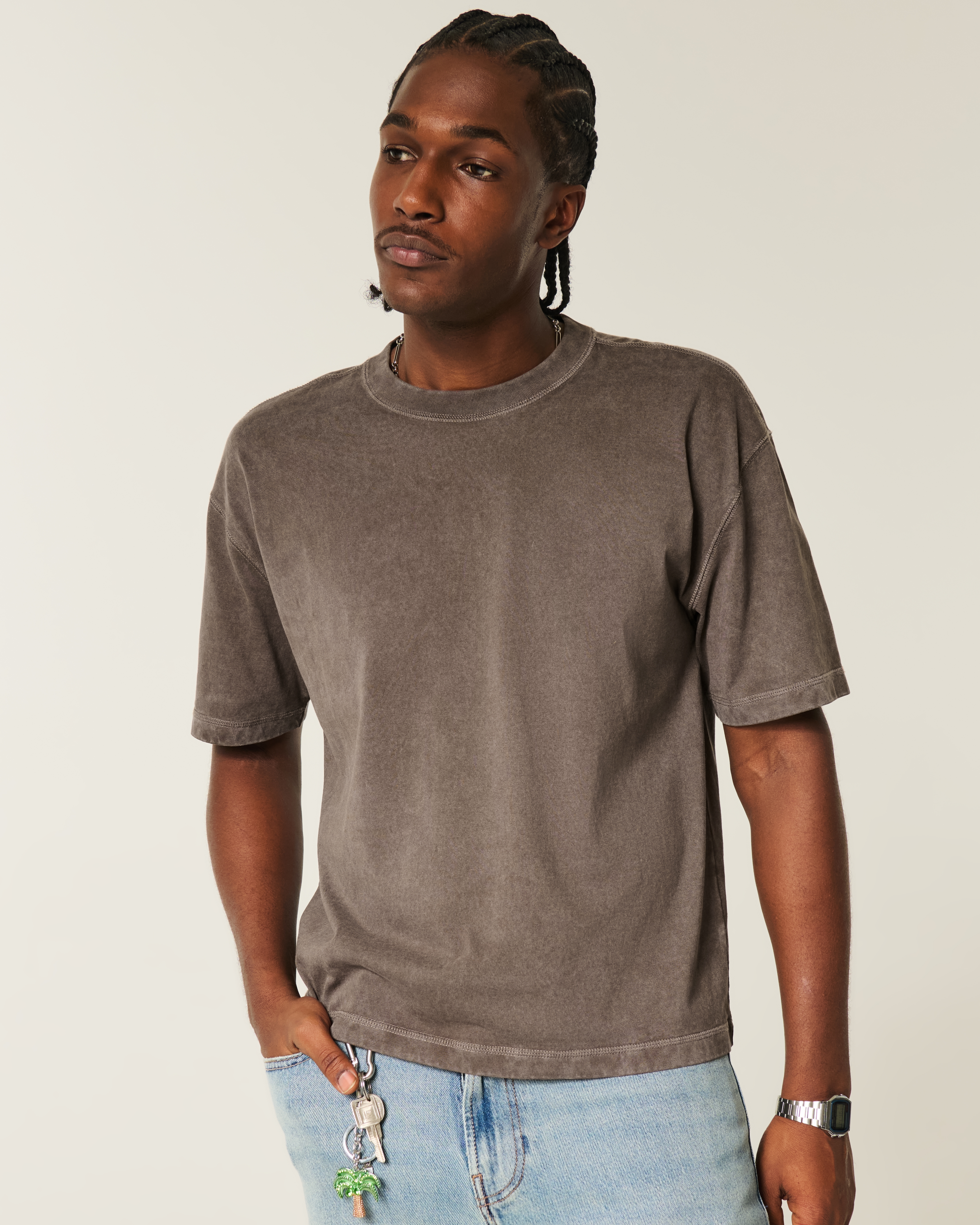 Boxy Crop Heavyweight Washed Crew T-Shirt