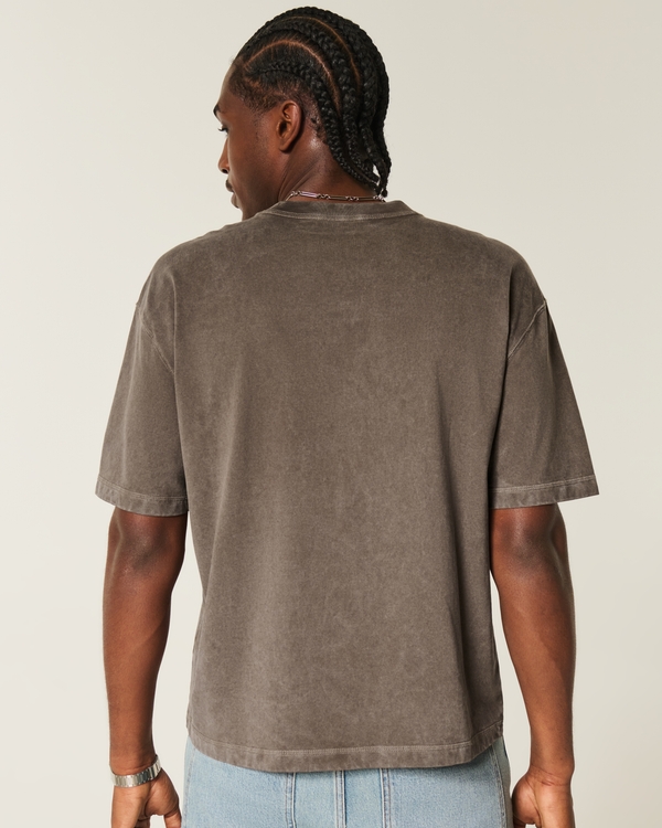 Boxy Crop Heavyweight Washed Crew T-Shirt, Washed Dark Brown view 2
