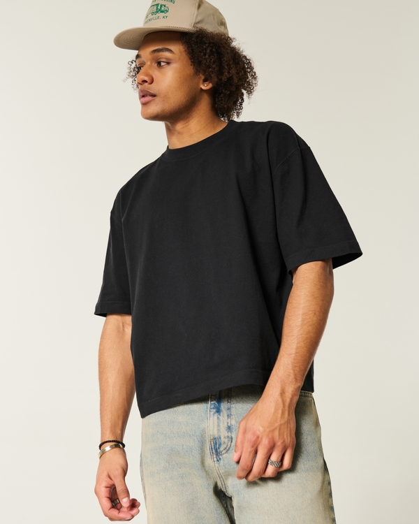 Heavyweight Boxy Crop Crew T-Shirt, Black view 1