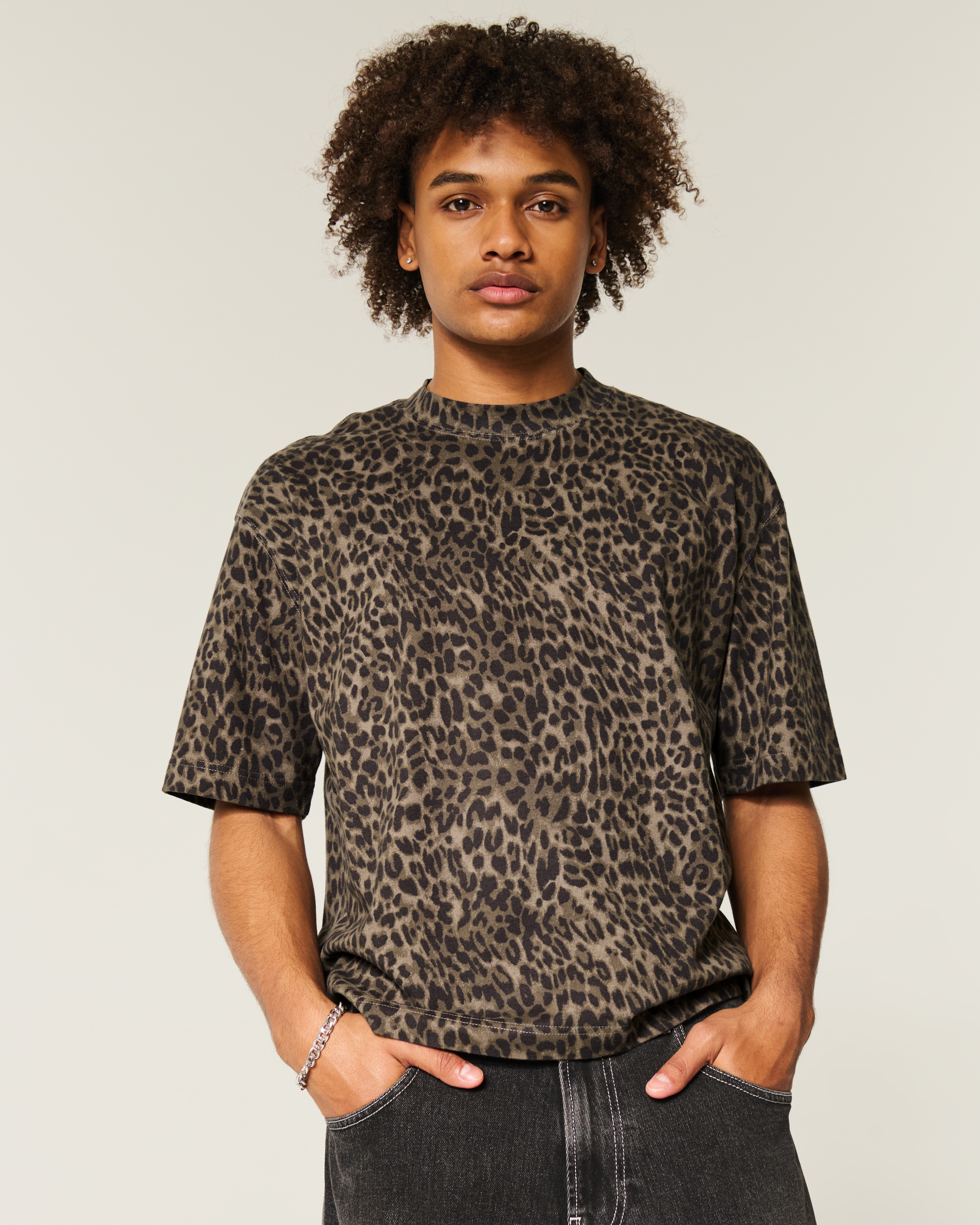 Boxy Crop Heavyweight Leopard Print Crew T-Shirt