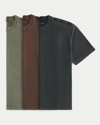 Boxy Heavyweight Washed Cotton Crew T-Shirt 3-Pack