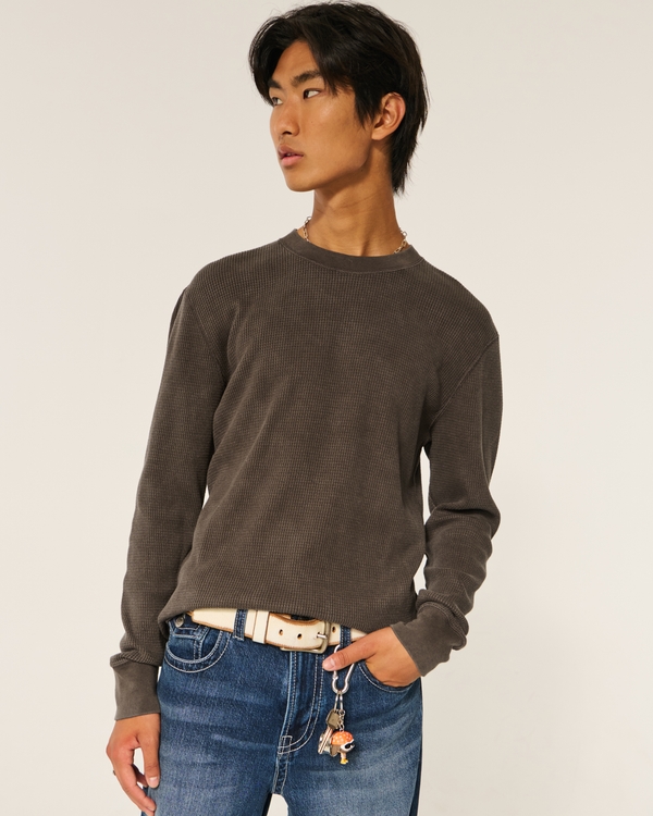 Washed Thermal Crew Shirt, Washed Dark Brown view 1