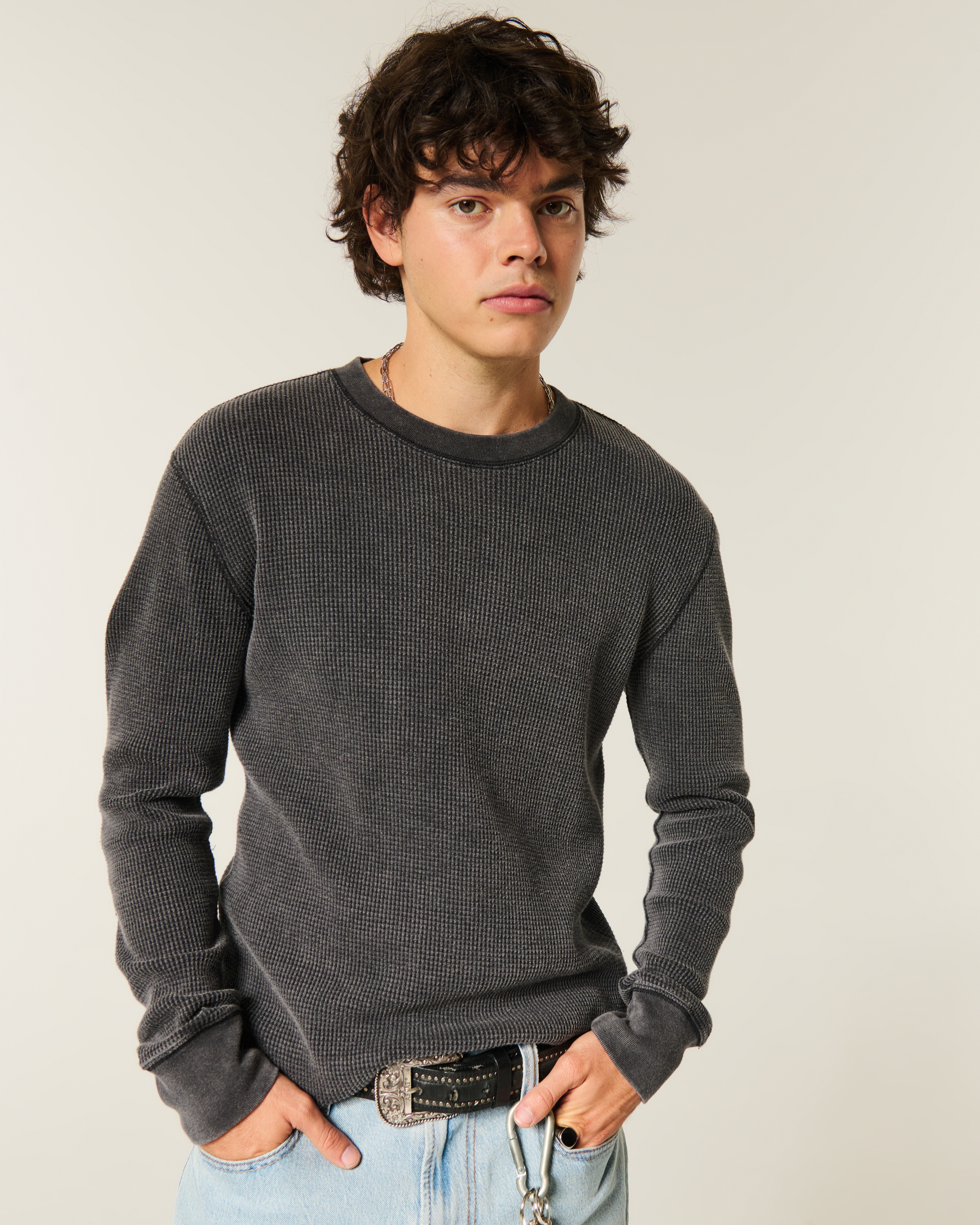 Relaxed Long-Sleeve Thermal Crew T-Shirt