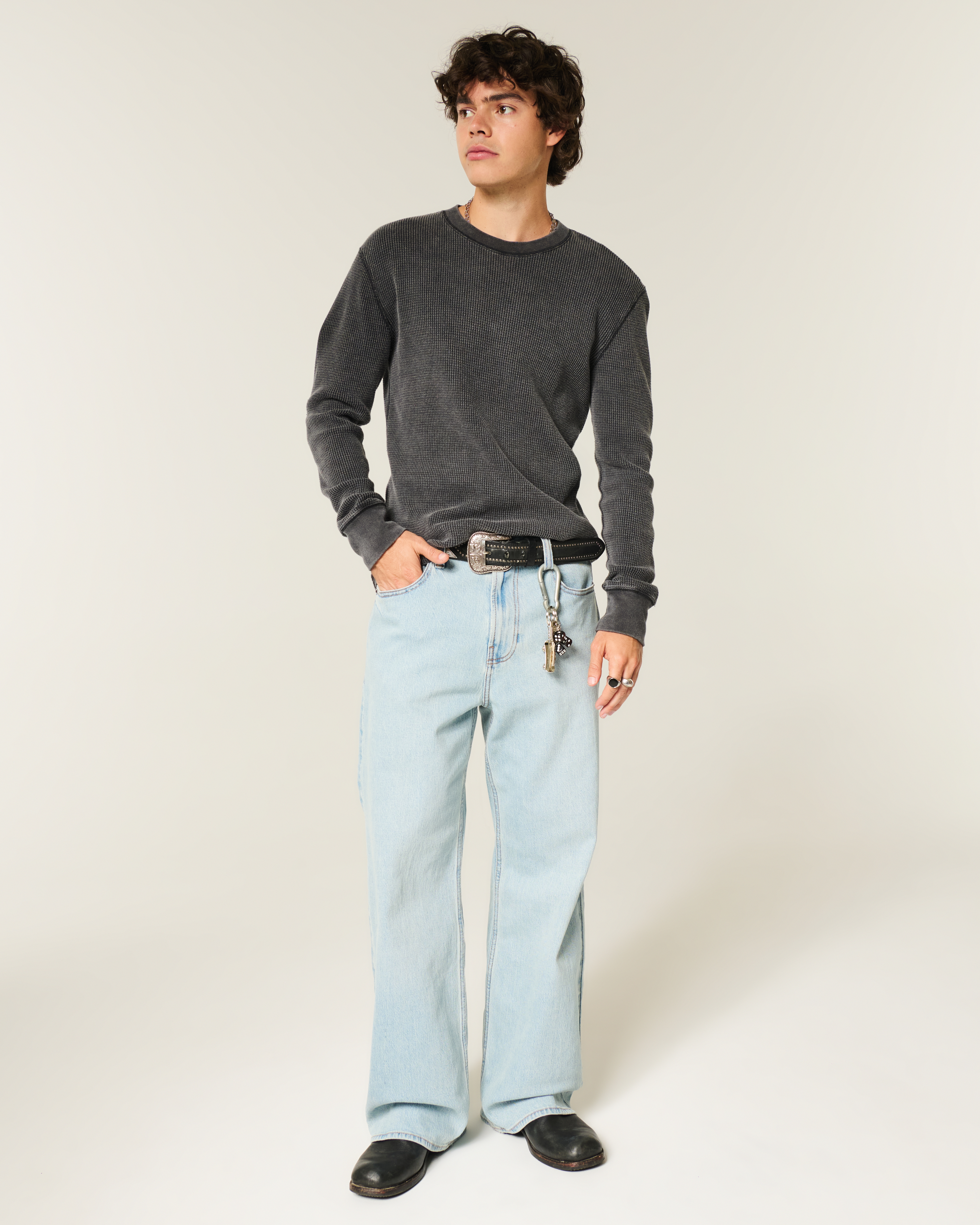 Relaxed Long-Sleeve Thermal Crew T-Shirt