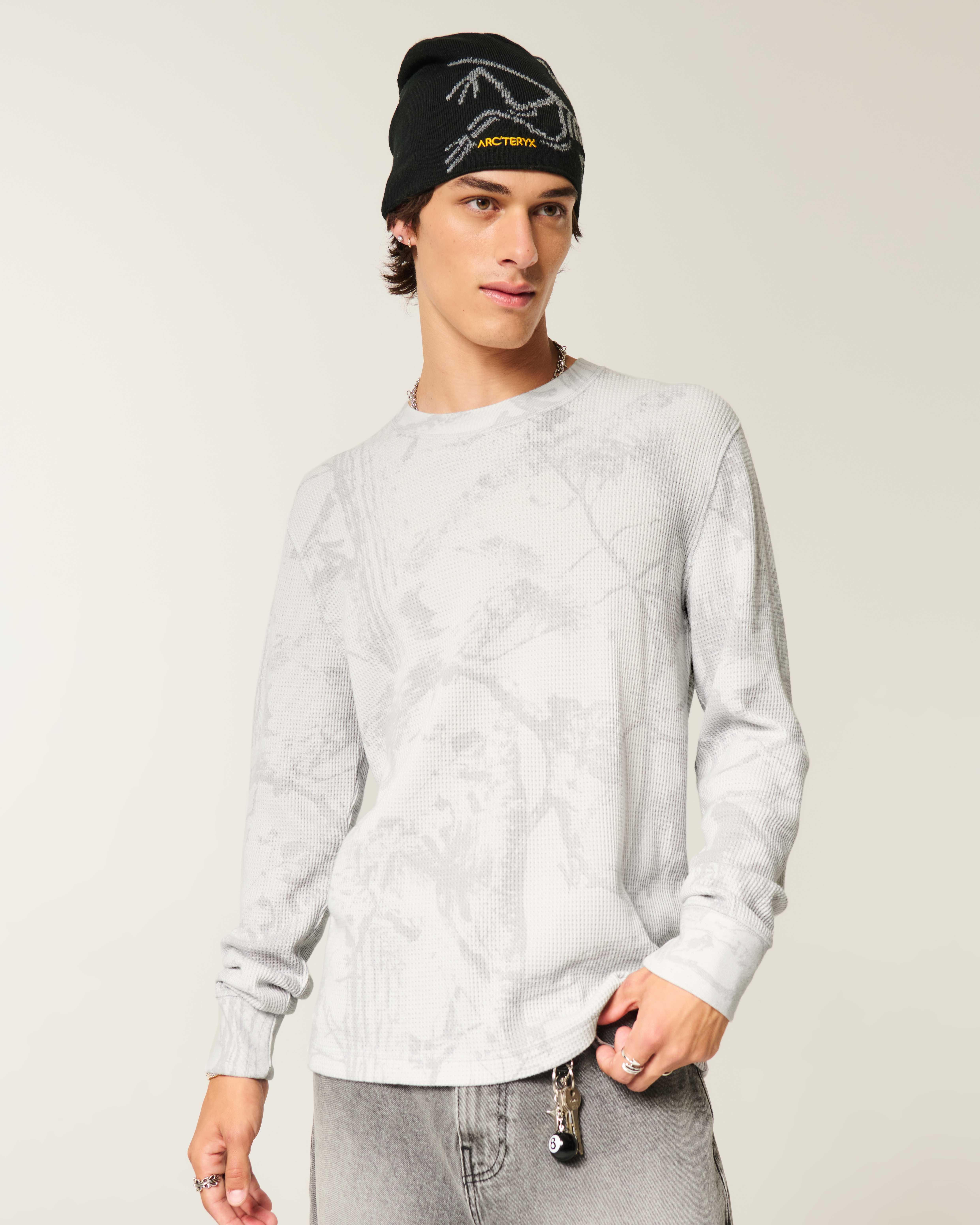 Relaxed Long-Sleeve Thermal Crew Camo T-Shirt