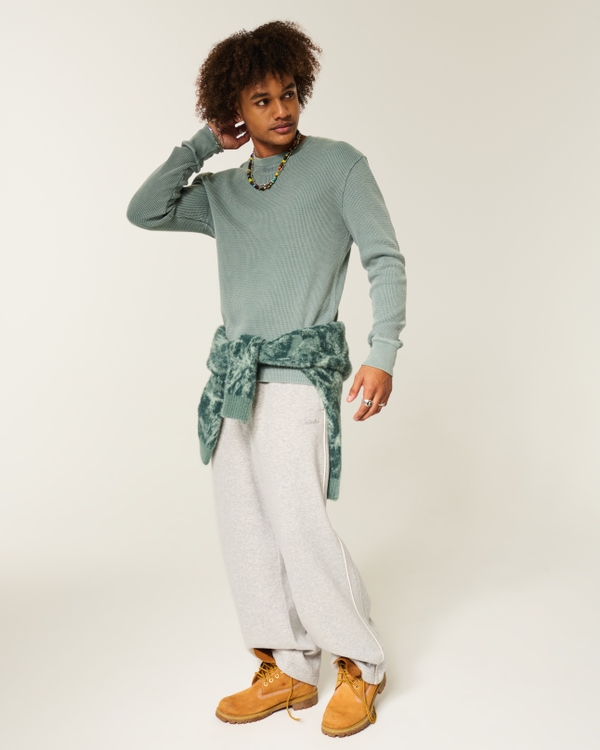 Relaxed Long-Sleeve Thermal Crew T-Shirt, Washed Dark Sage view 2