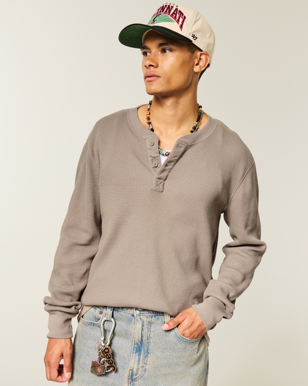 Relaxed Thermal Henley, Dark Tan view 1
