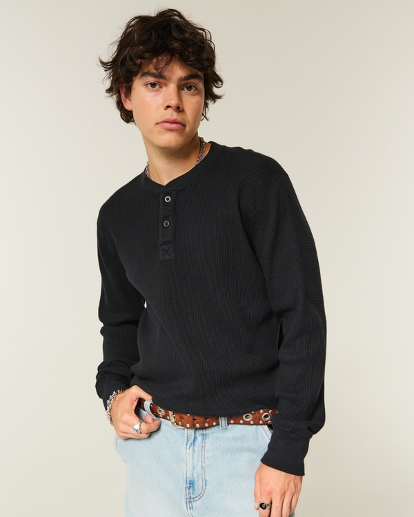 Relaxed Thermal Henley, Black view 1