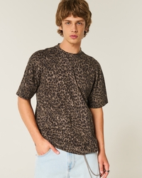 Boxy Heavyweight Leopard Print Cotton Crew T-Shirt